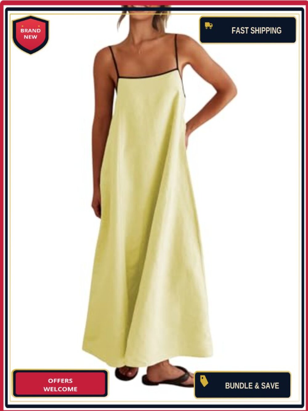 Linen Maxi Dress Spaghetti Strap Boho Vacation Beach Summer Dress with Pockets